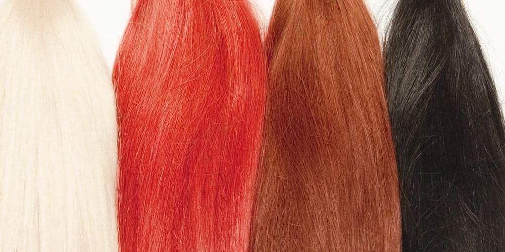 4 ukážky farbených ľudských vlasov